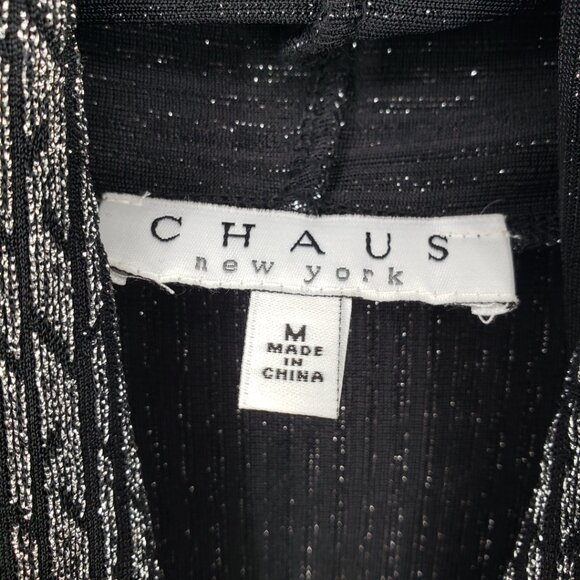 Chaus Metallic Open Front Cardigan Top M Long Sleeves Holiday Silver Black - Picture 3 of 12